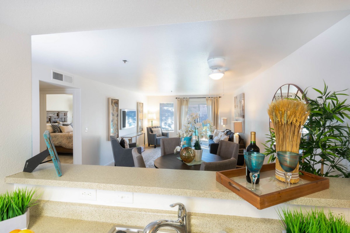 A modern open-plan living and dining area with elegant decor.