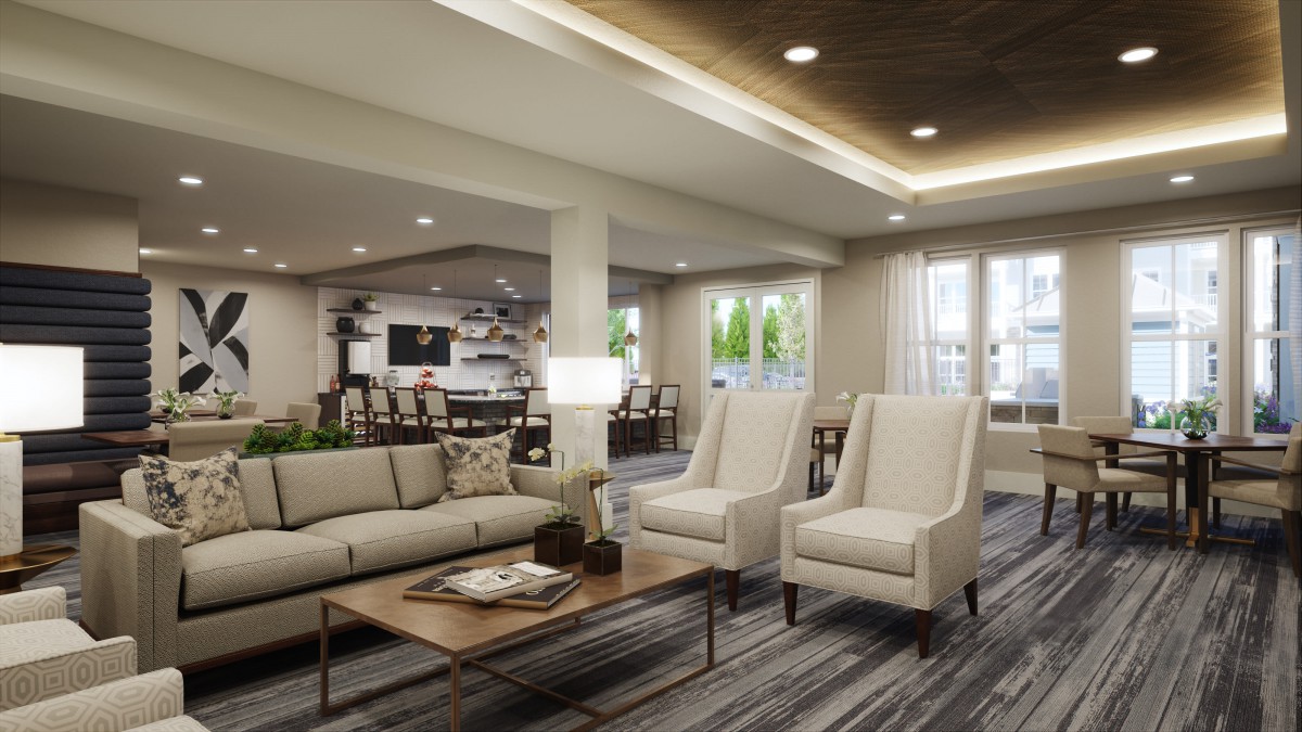 A modern living room with comfortable seating and elegant decor.