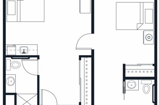 An architectural floor plan showing the layout of rooms and interior spaces.