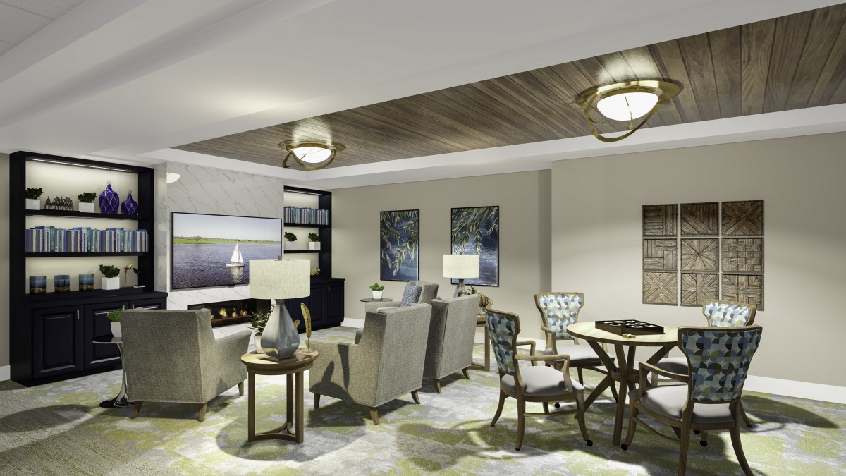 A modern living room with comfortable seating, stylish lighting, and elegant decor.