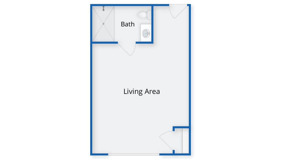 Studio apartment floor plan with a bathroom and living area.