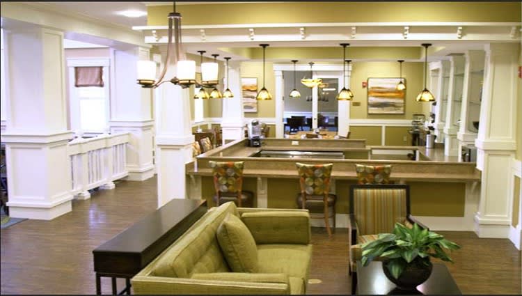 A well-decorated lobby area featuring comfortable seating and ambient lighting.