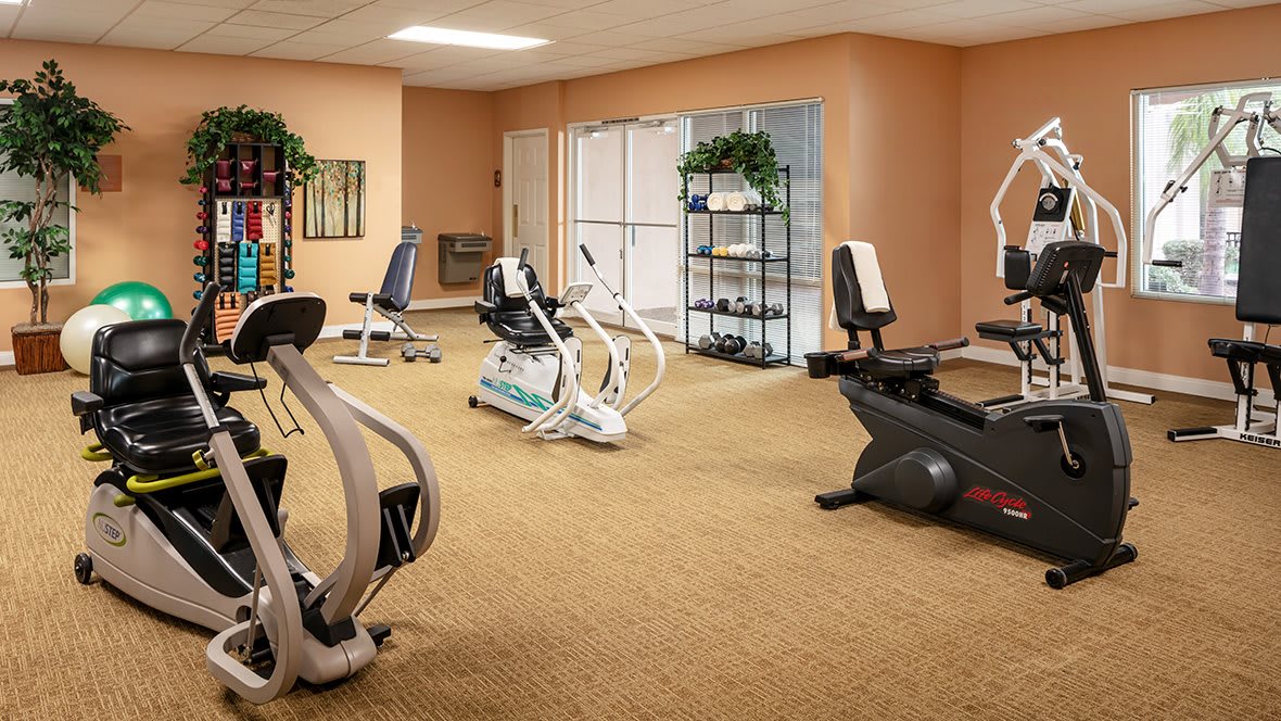 A well-equipped indoor gym featuring various exercise machines.