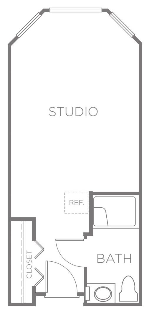 A floor plan of a studio apartment.