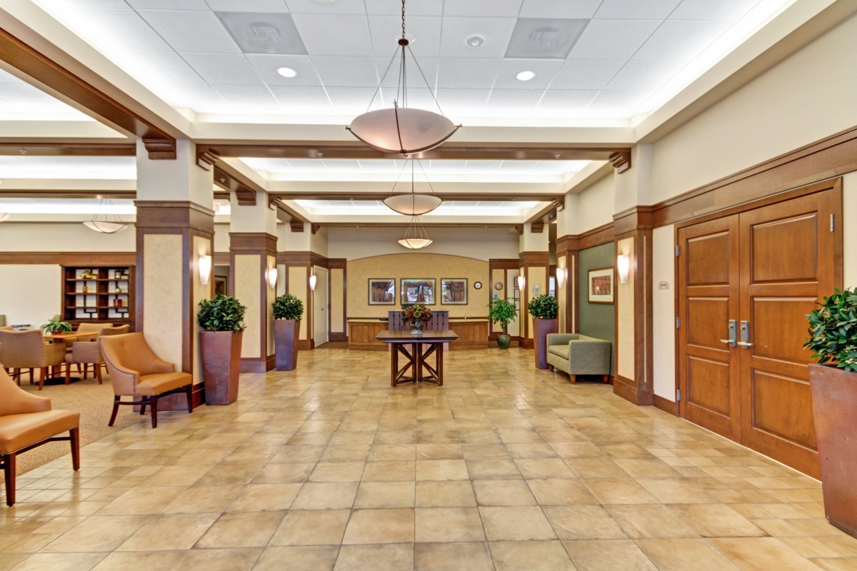 A spacious and well-lit lobby area with modern design elements.