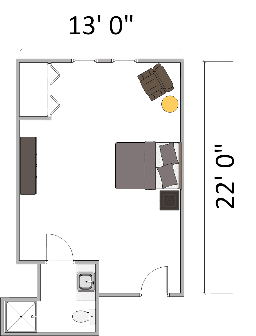 A floor plan showing the arrangement of furniture in a bedroom.