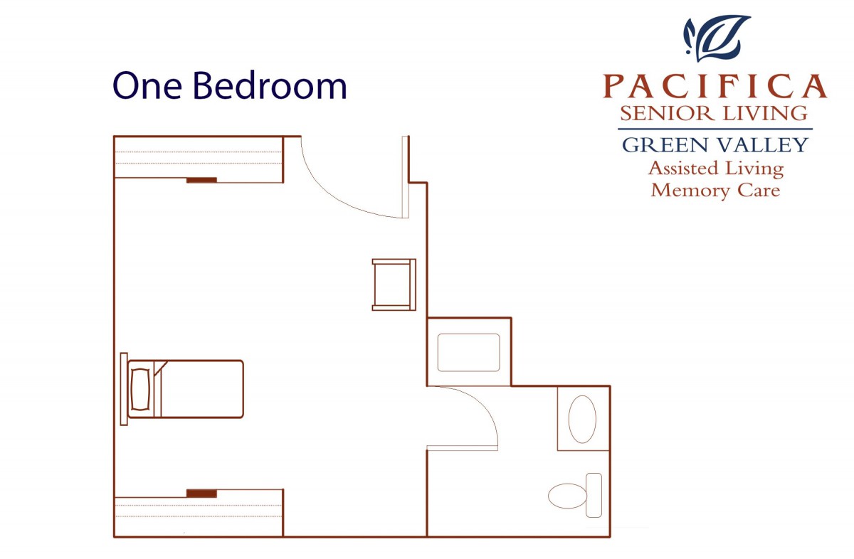 Floor plan of a one-bedroom apartment.