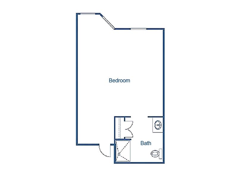 A floor plan layout featuring a bedroom and a bathroom.