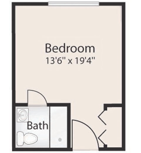 Floor plan showing a bedroom with dimensions and an attached bathroom.