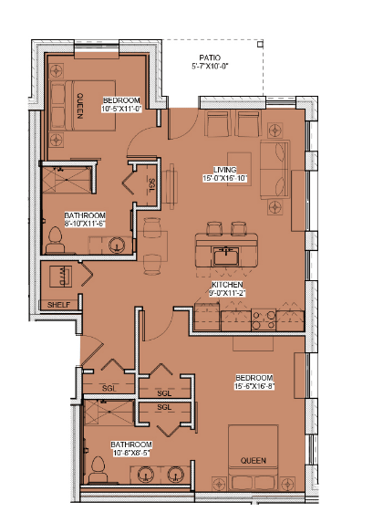 An architectural floor plan depicting the layout of a residential space.