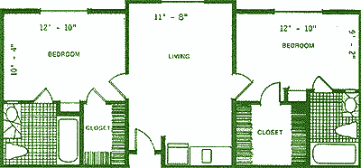 A floor plan layout showcasing a living room with adjacent closets.