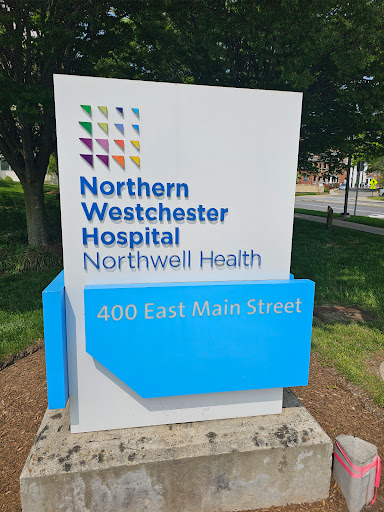 Signage for Northern Westchester Hospital, part of Northwell Health, located at 400 East Main Street.