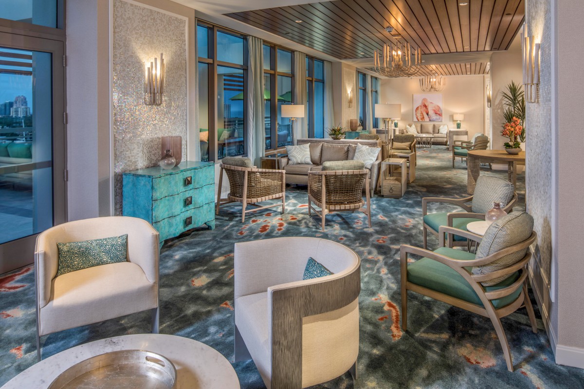 A luxurious lounge with modern furniture and elegant decor.