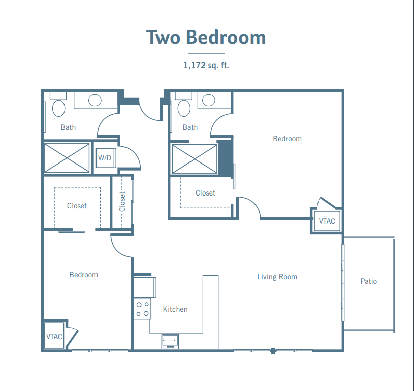 A floor plan of a two-bedroom apartment layout.