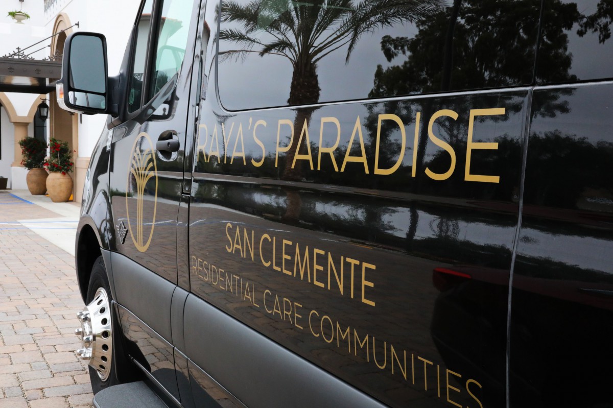 A branded van parked on the street, displaying business details and location.