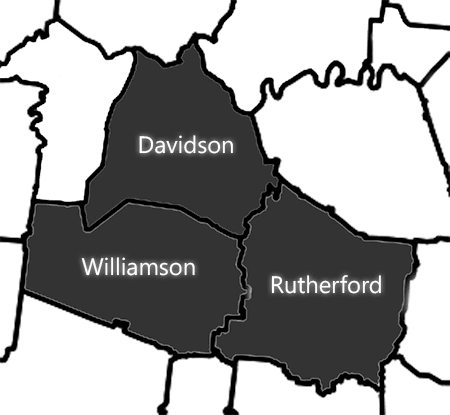 Map highlighting Davidson, Williamson, and Rutherford counties.