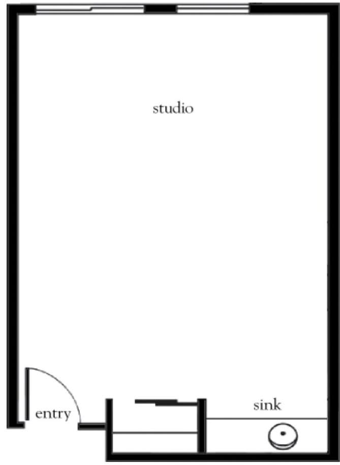 Floor plan of a studio apartment with basic layout.