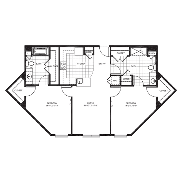 A detailed floor plan showing the layout of an apartment with multiple rooms and facilities.