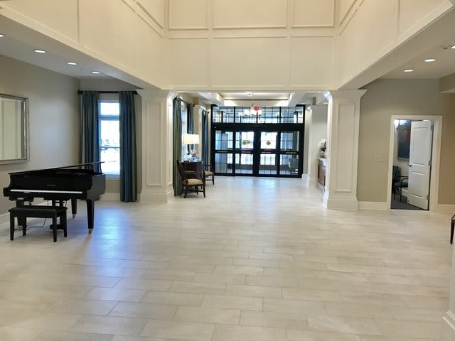 A modern and spacious lobby area with elegant furnishings.