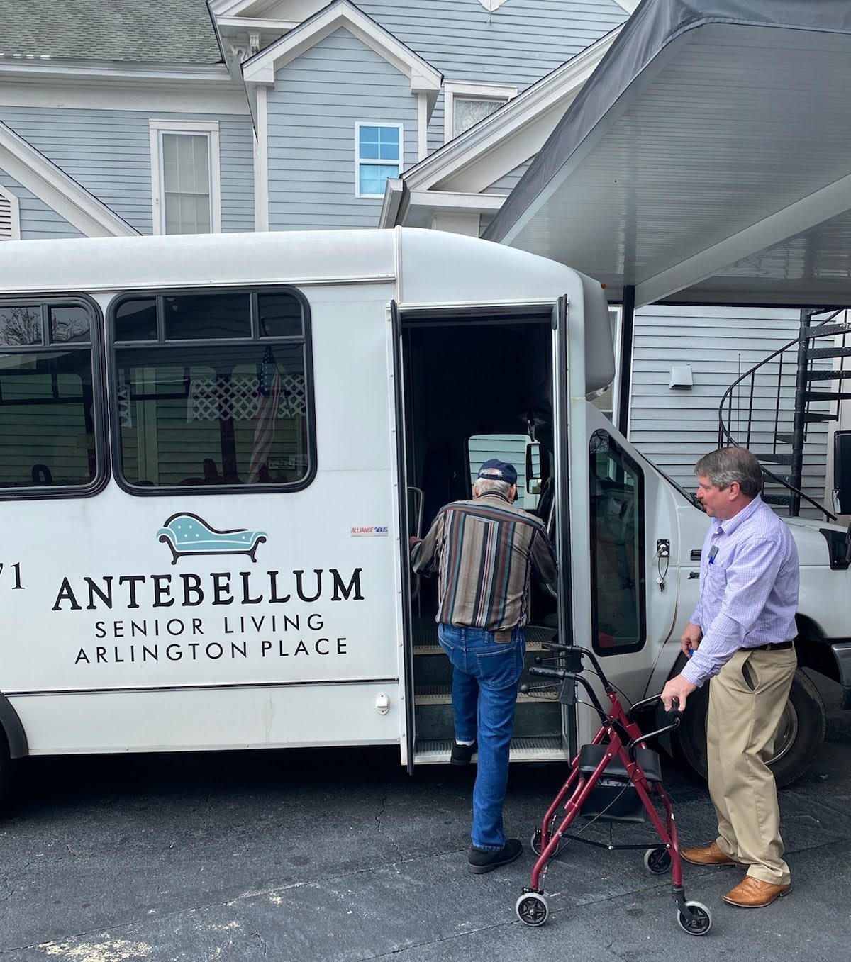 A bus for Antebellum Senior Living at Arlington Place is being used to transport residents.