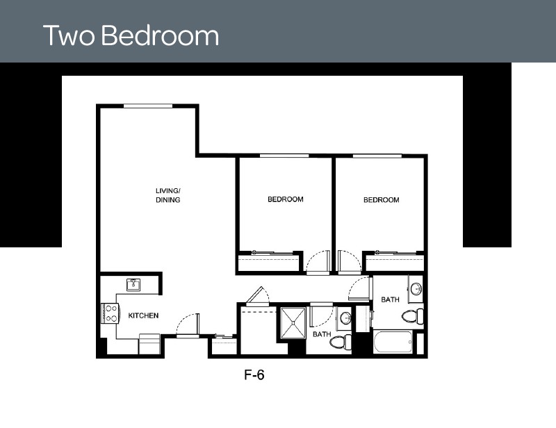 A floor plan of a two-bedroom apartment layout.