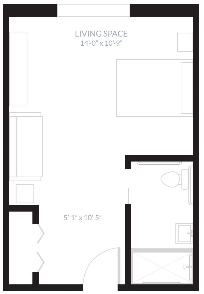 A simple floor plan layout showing a room with a bathroom.