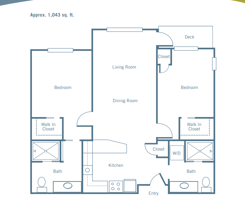 Two-bedroom apartment floor plan with living and dining areas.