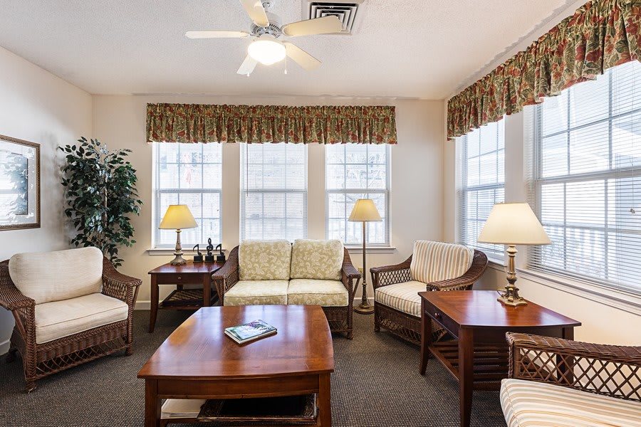 A cozy living room with comfortable seating and natural light.