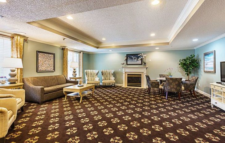A neatly arranged living room with elegant furniture and a cozy fireplace.