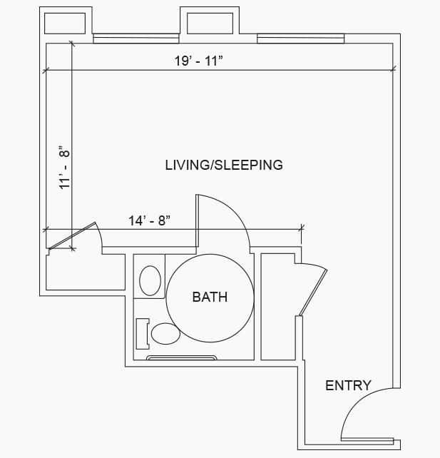Studio Apartment Floor Plan with Living/Sleeping Area and Bathroom