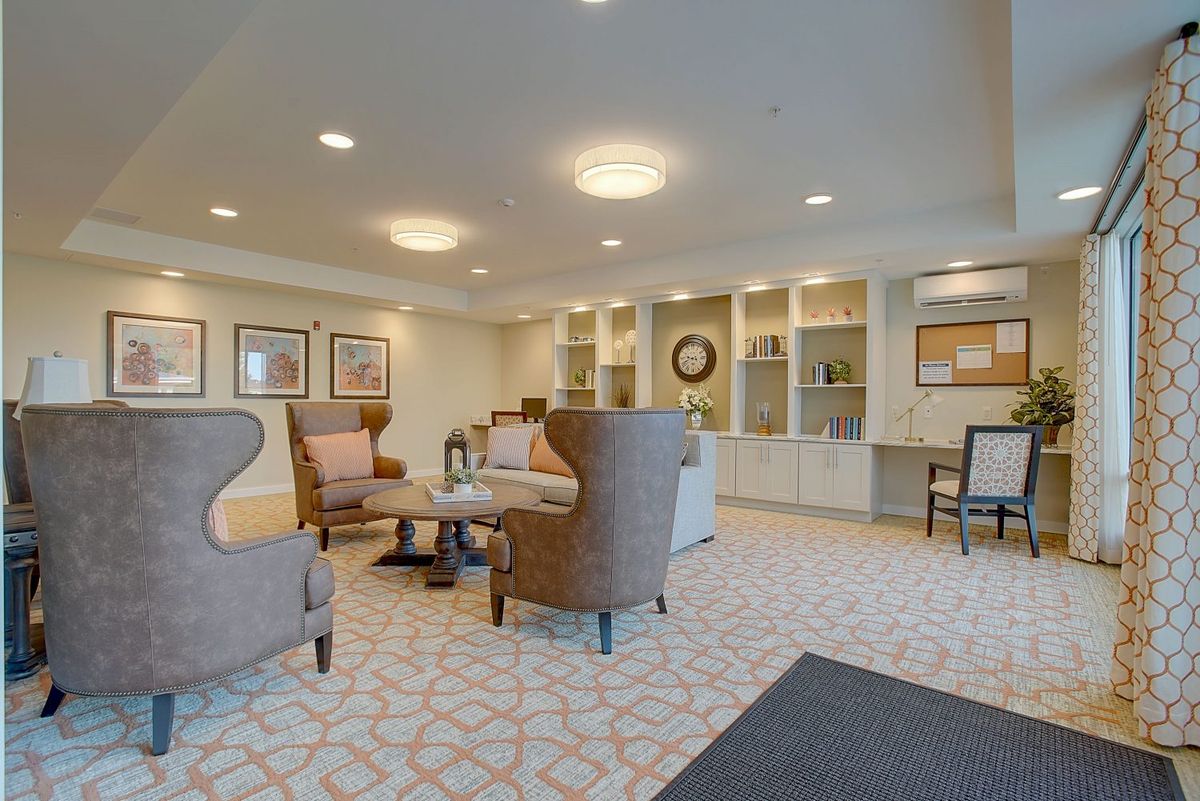 A cozy lobby with comfortable seating and elegant decor.