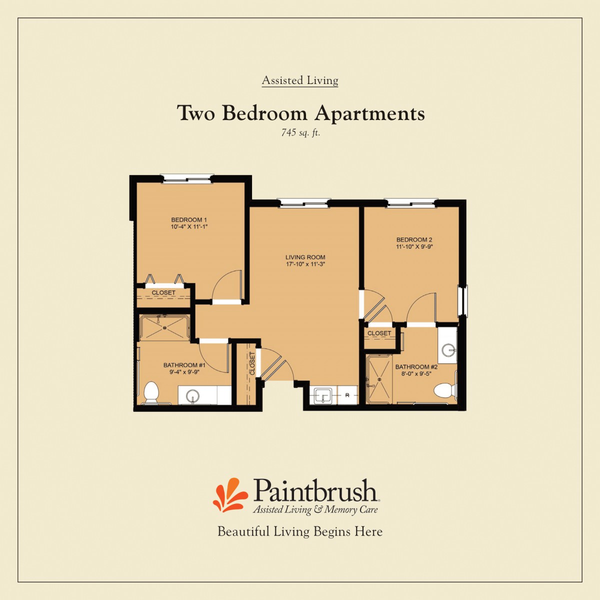 Floor plan of a two-bedroom apartment.