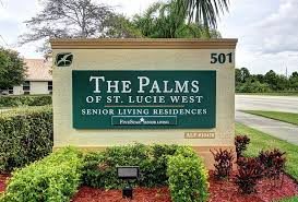 Entrance sign for The Palms of St. Lucie West Senior Living Residence.