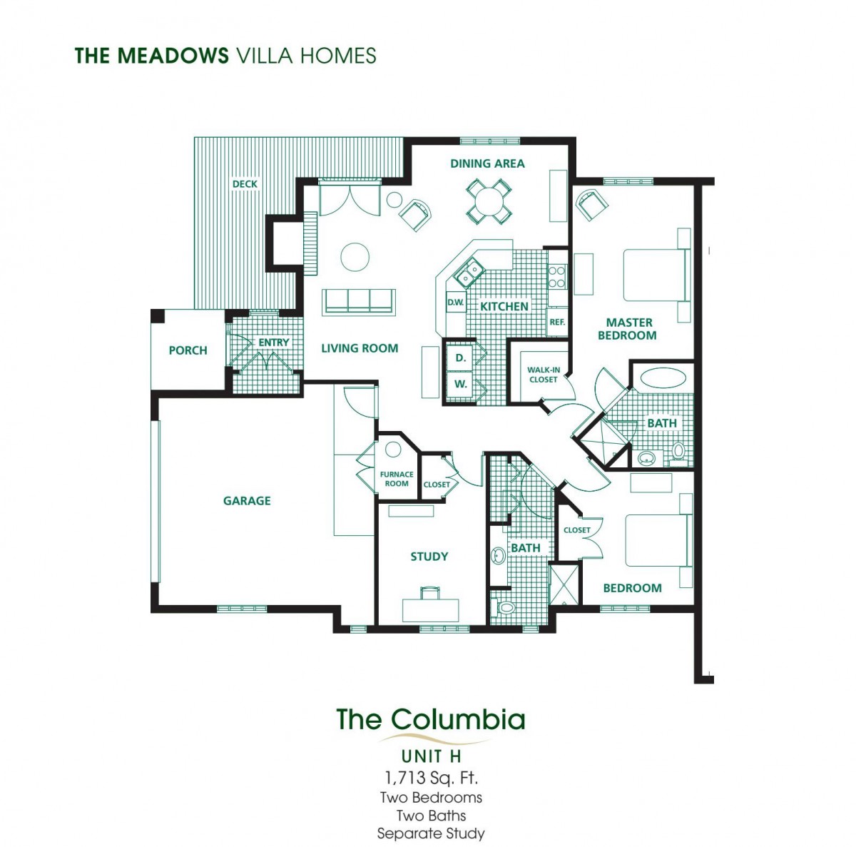 Floor plan of The Columbia villa showcasing a detailed layout with specific room designs.