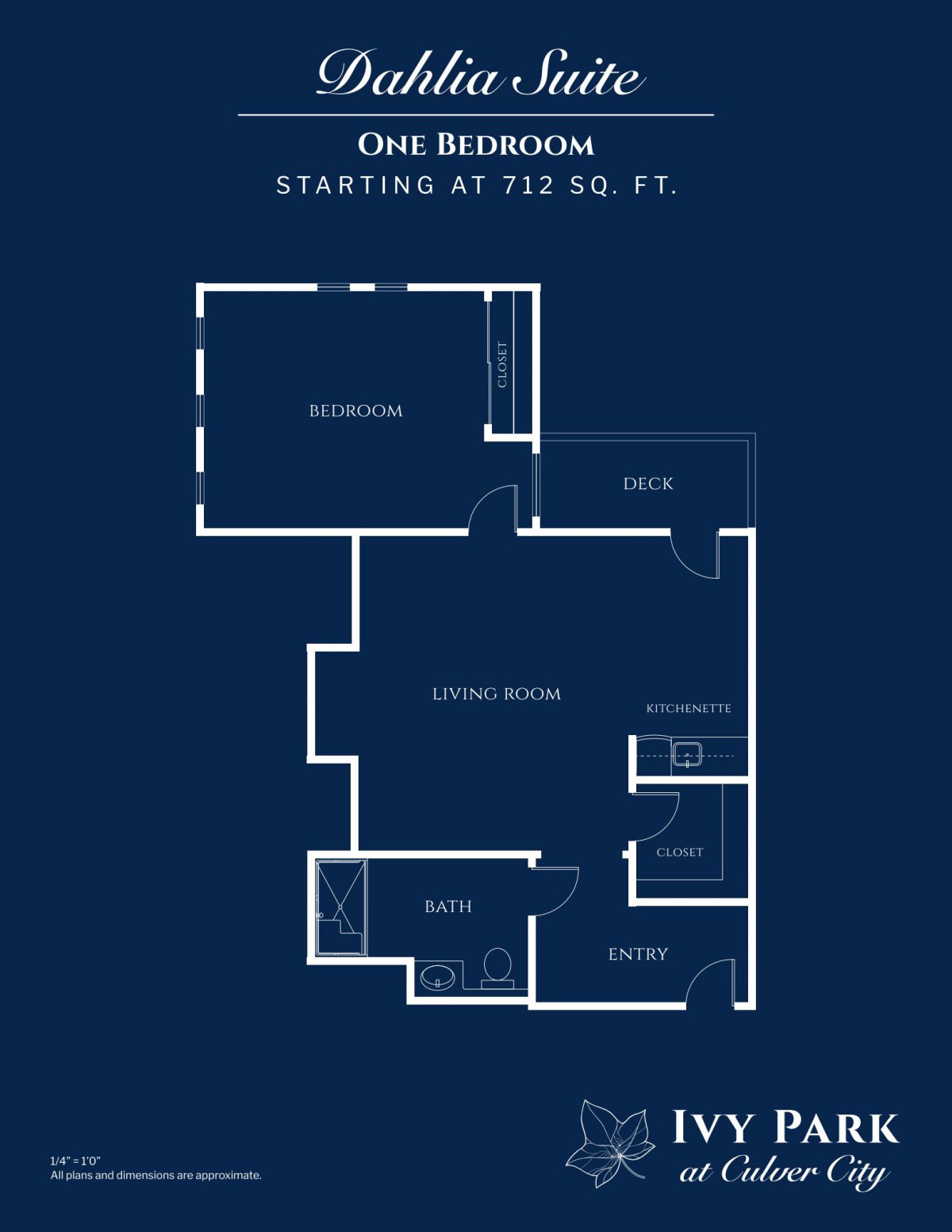 Blueprint of a one-bedroom apartment with a spacious living area.