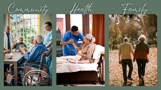 Promoting a holistic approach to elderly support: Community, Health, and Friendship.