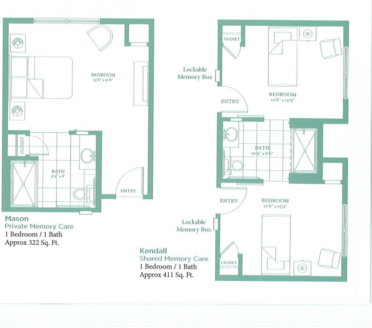 A detailed floor plan of a one-bedroom, one-bathroom apartment.