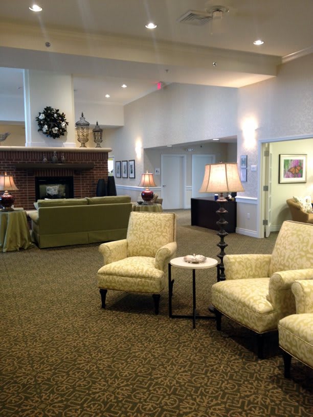 A cozy lobby with comfortable seating and elegant decor.