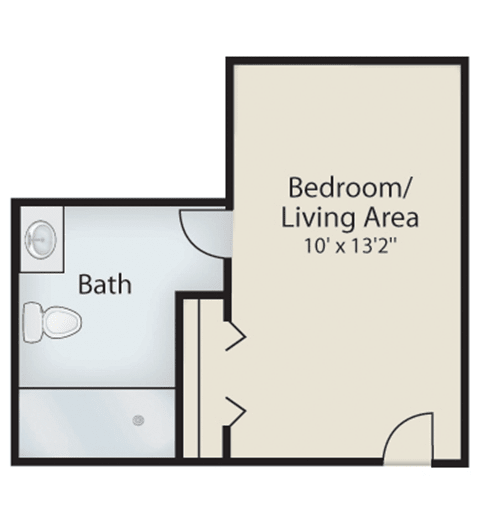 Studio apartment floor plan with a bedroom/living area and bathroom.