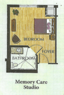 A simple floor plan showing a bedroom with an attached bathroom.