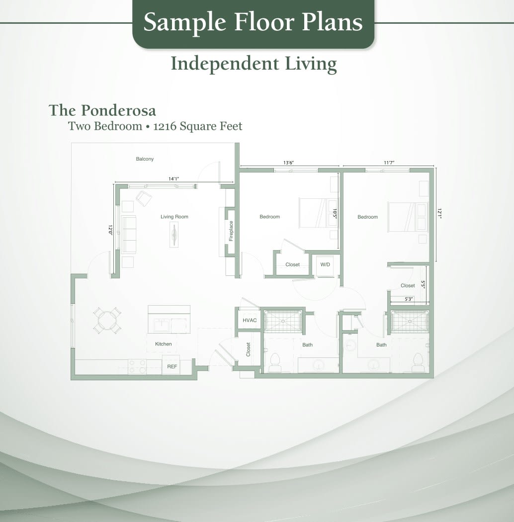 Sample floor plan for a two-bedroom independent living space.