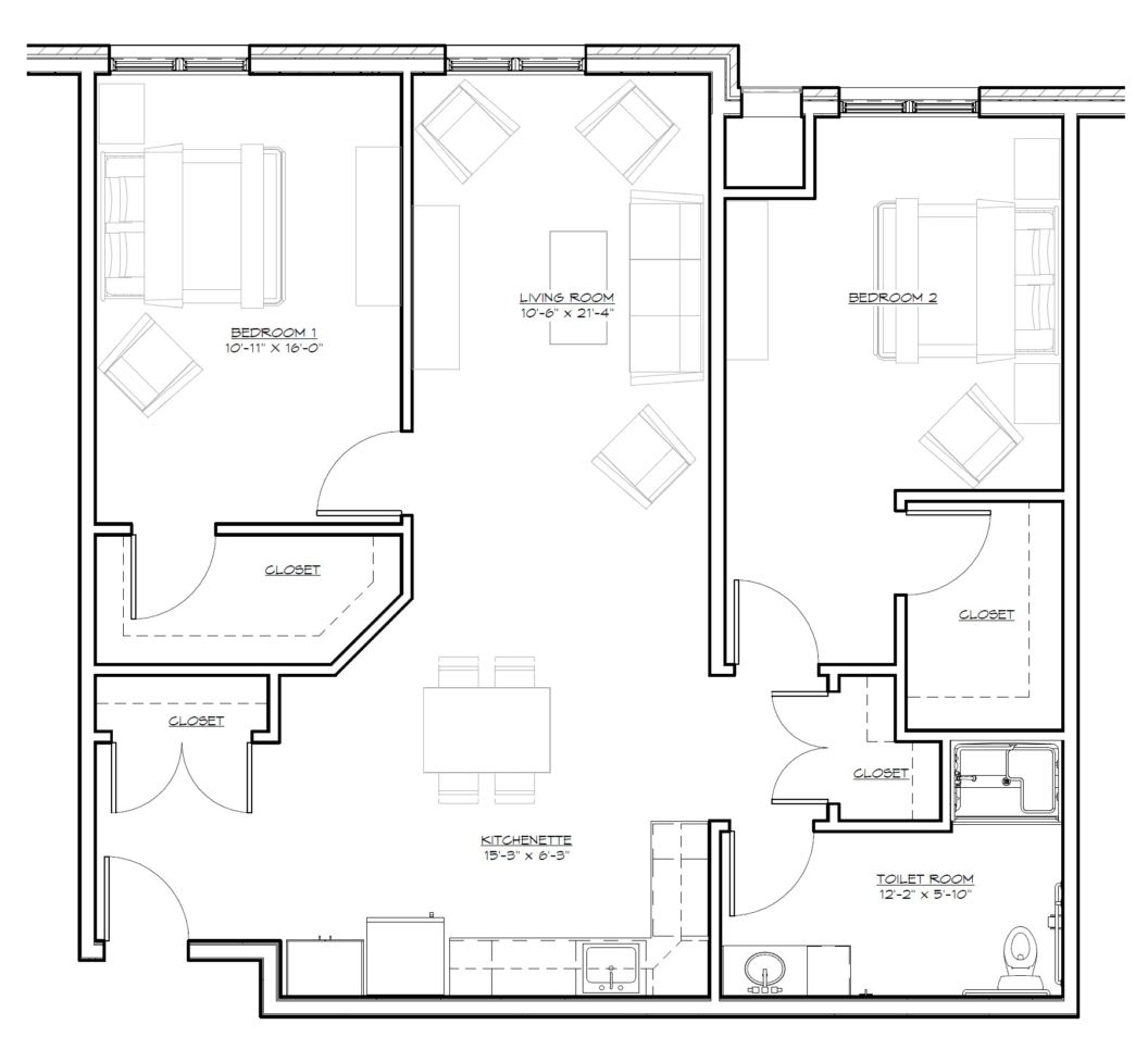 A detailed floor plan of an apartment, showing rooms and interior layout.