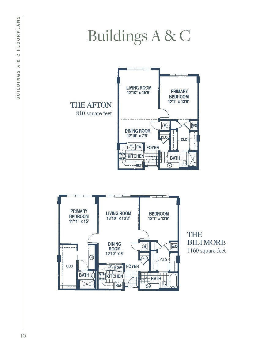 Floor plans of two different apartment layouts showcasing detailed room arrangements.