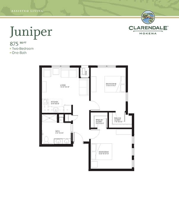 Floor plan of a two-bedroom apartment named 'Juniper'.