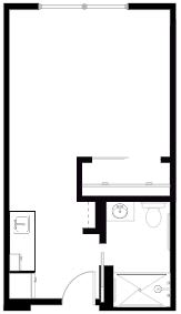 A simple floor plan featuring a bathroom and an open space.