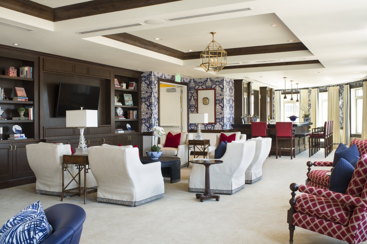 A modern lounge area with elegant furniture and stylish decor.