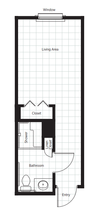 A simple floor plan layout featuring a bathroom and closet.