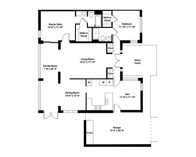 A detailed floor plan of a single-story house featuring multiple rooms, including a kitchen, living room, bedrooms, and a garage.
