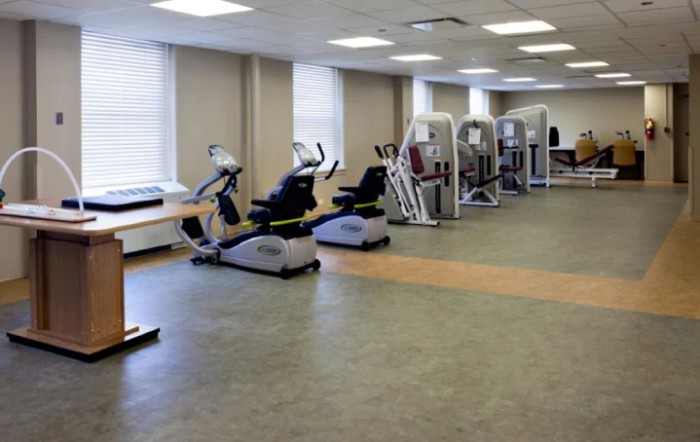 A spacious gym with various cardio machines and exercise equipment.