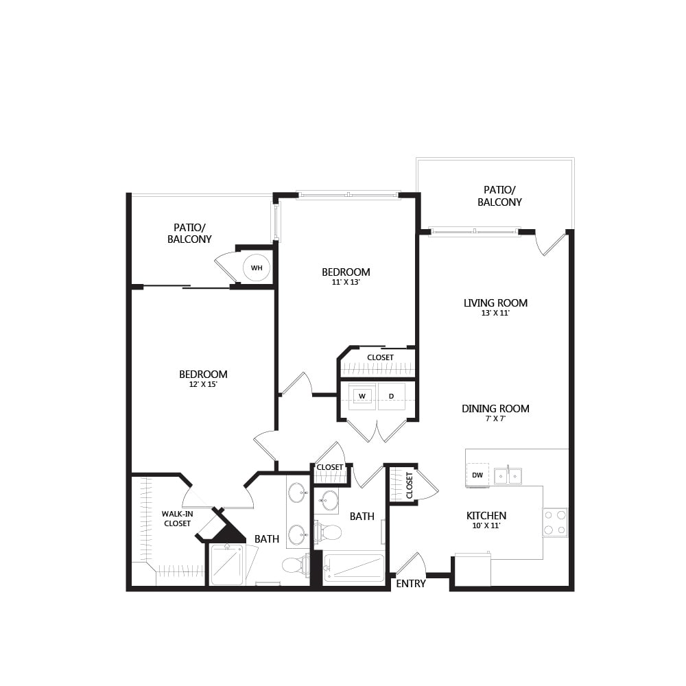 A detailed floor plan of an apartment layout showing various rooms and their sizes.